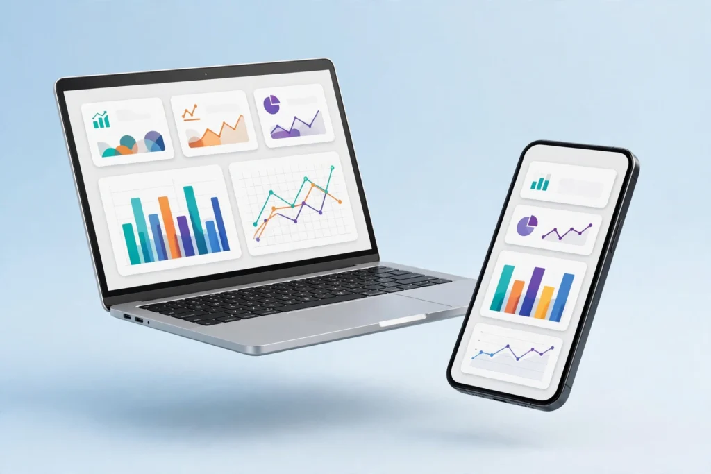 Monthly trends dashboard on laptop and phone